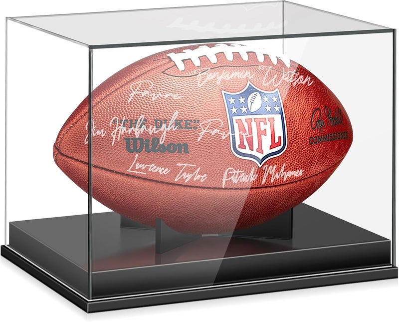 Leffis Football Display Case, Acrylic Football Case Display Case, Memorabilia Display Cases with Removable Built-in Football Display Stand for Autographed Football (No Assembly Required) - Image 1
